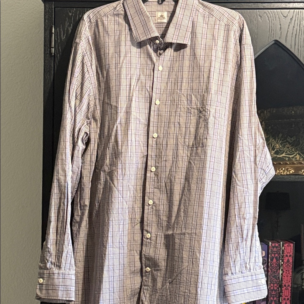 Peter Millar Purple and White Plaid Dress Shirt